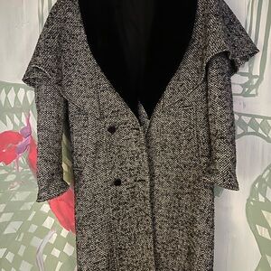 Textured Black and White Tweed Coat